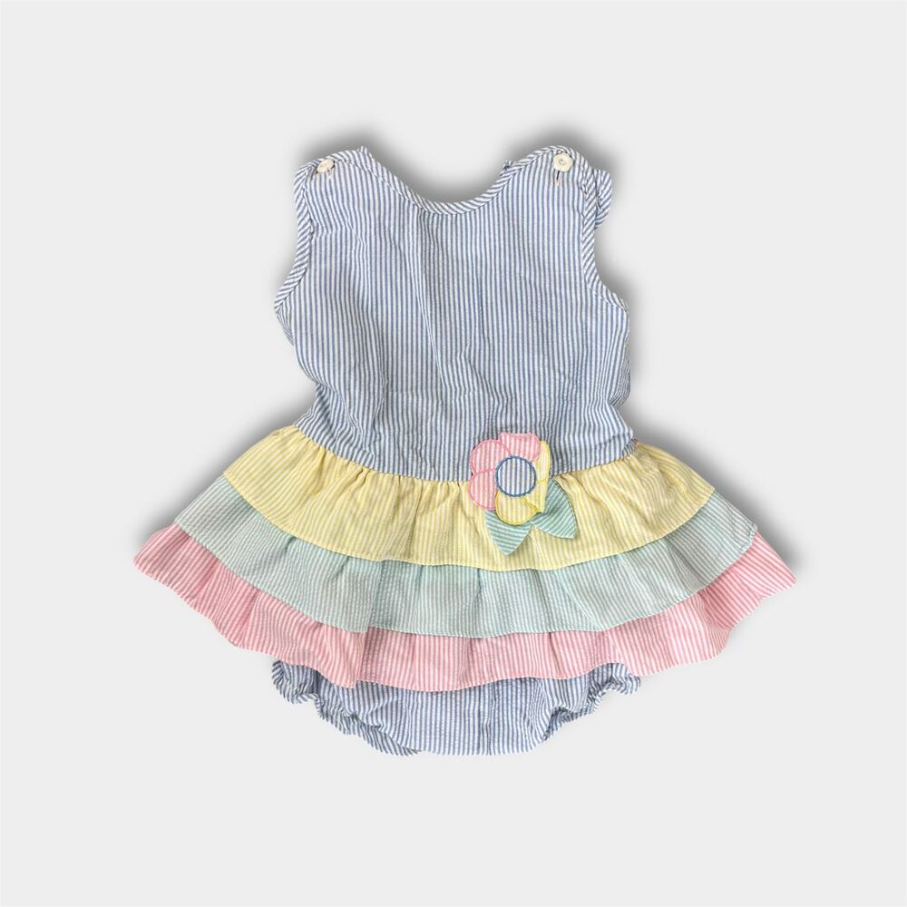 Vintage Tiny Tots Original Seersucker Ruffle Dress Set 4T